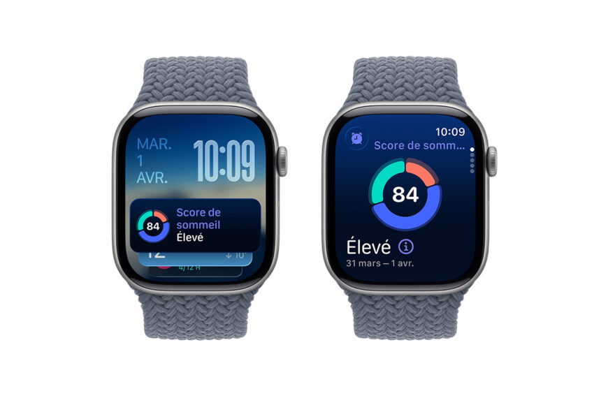 Deux montre Apple Watch série 11 sur fond blanc.