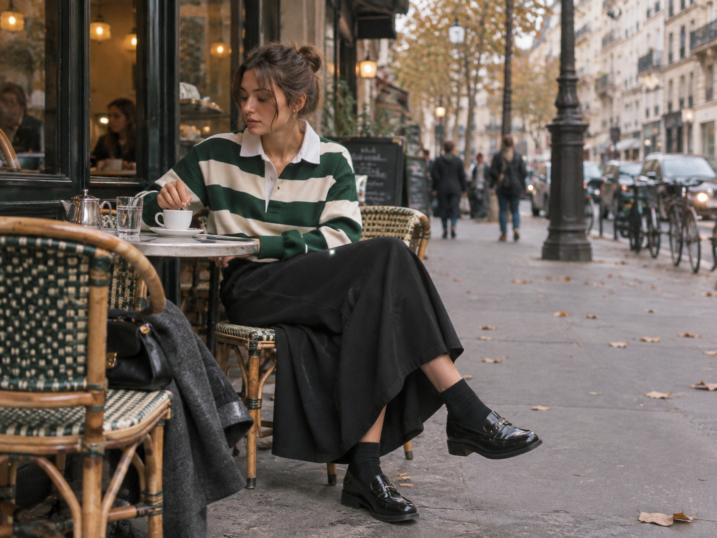 Femme portant un maillot de rugby avec une jupe longue à Paris