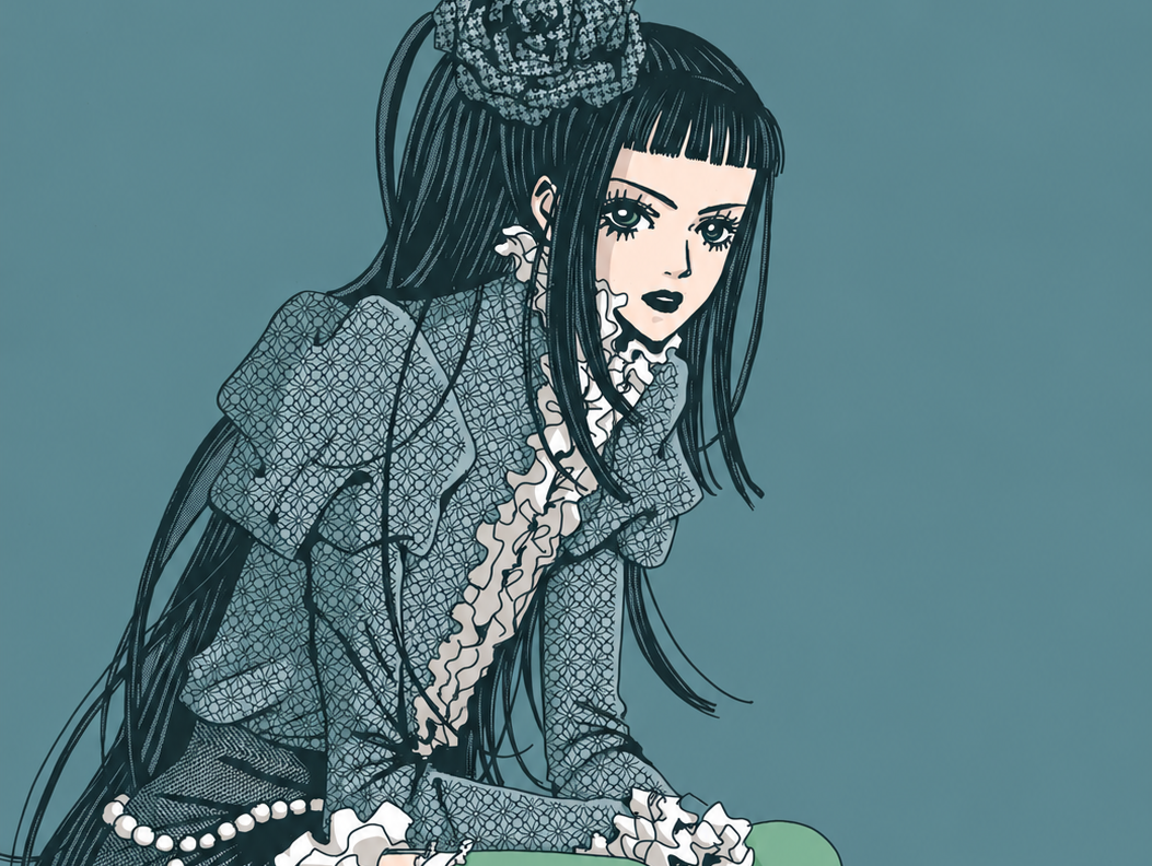 Cette couverture de l’édition Glamour d’Ivrea porte le nom d’Ai Yazawa et la mention « vol. 5 ». Le personnage a une frange droite, une grande fleur dans les cheveux et une tenue mêlant motifs, dentelle et perles.